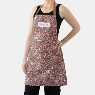 Tablier Texture de paillettes en faux or rose et nom perso