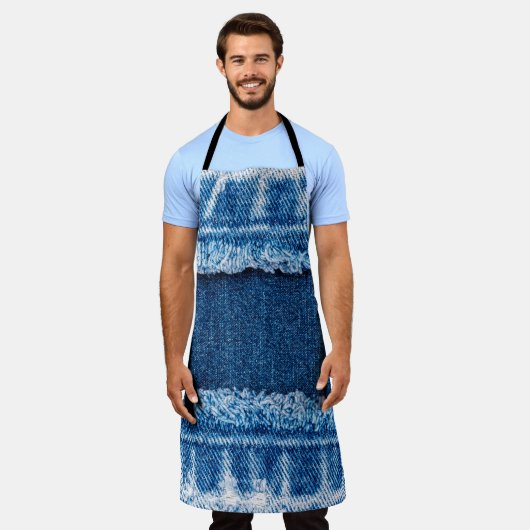 Tablier Texture en tissu de jean denim bleu (Porté)
