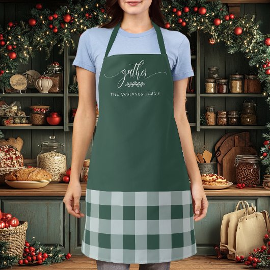 Tablier Thankgiving Gather Fall Green & White Plaid