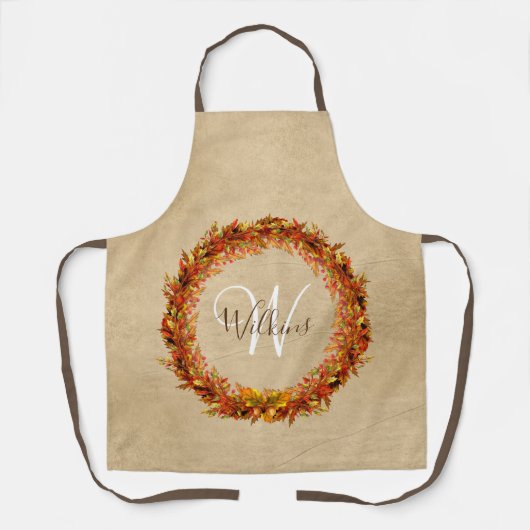 Tablier Thanksgiving Automne Automne Wreath Feuille Monogr (Recto)