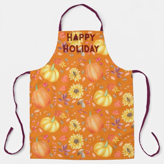 Tablier Thanksgiving Fall Flowers Texte modifiable Citroui (Recto)
