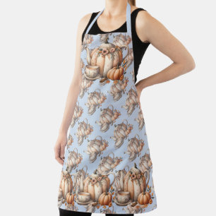 Tablier Théière Citrouille avec Illustration Florale d'Aut