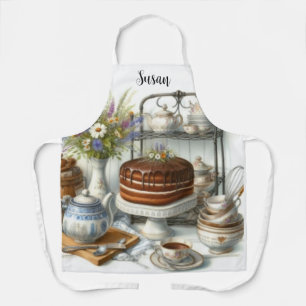 Tablier Théière vintage, heure du thé et gâteau 