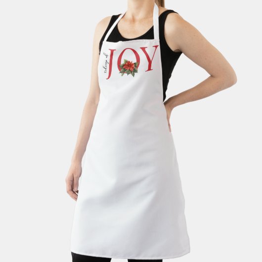Tablier TIGES DE JOY RED CHRISTMAS POINSETTIA sur WHITE, (Insitu)