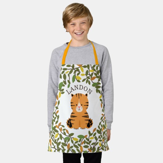 Tablier Tigre Botanique Vert Enfants (Porté)