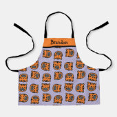 Tablier Tigre brun mignon visage violet motif (Recto)