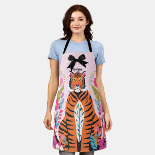 Tablier Tigre Rose Noeud Floral Esthétique Chic Artistique