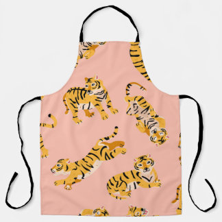 Tablier Tigres caricaturaux, motif vintage rose.