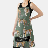 Tablier Tigres d'aquarelle verte tropicale Motif avec nom (Insitu)