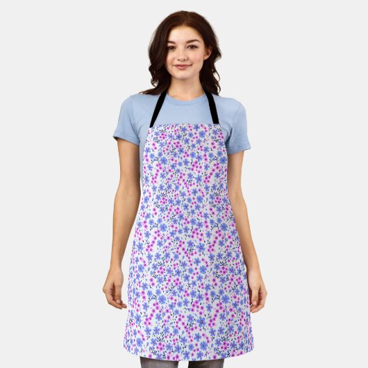 Tablier Tiny cute white blue pink floral pattern (Porté)