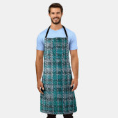 Tablier Tissu écossais turquoise, arrière - plan texturé. (Porté)