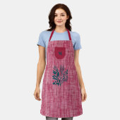 Tablier Tissu Texturé Rouge avec Motif d'Herbe – Moderne (Porté)