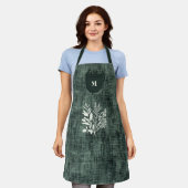 Tablier Tissu Texturé Vert Foncé avec Motif d'Herbe Modern (Porté)