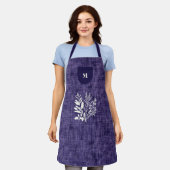 Tablier Tissu Texturé Violet avec Motif d'Herbe Moderne (Porté)