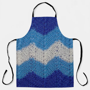 Tablier tissu tricoté avec figures rayées bleu et blanc