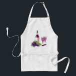 Tablier Toast de vin et de raisins<br><div class="desc">Bouteille de vin bijoux avec 2 élégantes verres à vin. Les grappes de raisins vert et violet sont joliment affichées au premier plan.</div>