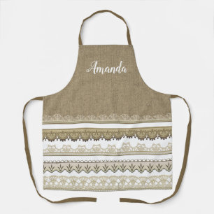 Tablier Toile Burlap et Dentelle avec impression personnal