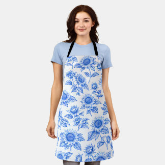 Tablier Toile de Jouy élégante tournesols – Botanique bleu