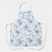 Tablier Toile de Jouy Florale Bleue Monogramme Nom (Recto)