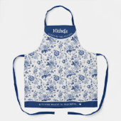 Tablier Toile Florale vintage Gravée Bleu Blanc (Recto)