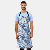 Tablier Toile vintage de Jouy Monogram Marine Blue (Porté)