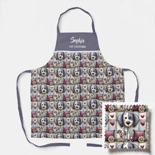 Tablier Toilettage pour animaux motif chien patchwork roug
