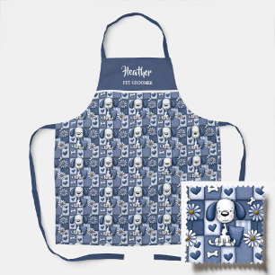 Tablier Toiletteur pour animaux à motif chien patchwork bl