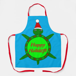 Tablier Tortue de Noël mignonne avec coquille fleurie pers