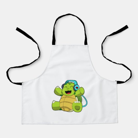 Tablier Tortue en musique avec casque (Recto)
