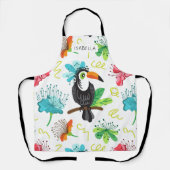 Tablier Toucan Tropical Fleur Moderne Nom Personnalisé (Recto)