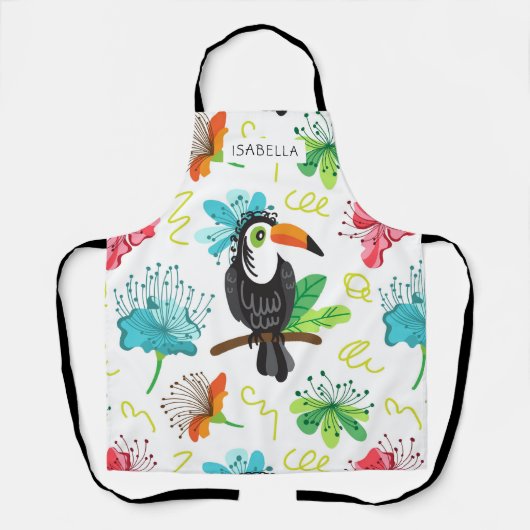 Tablier Toucan Tropical Fleur Moderne Nom Personnalisé (Recto)