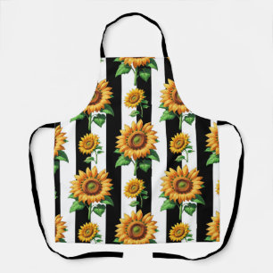 Tablier Tournesol Floral noir blanc rayures