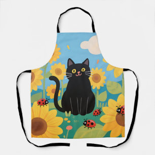 Tablier Tournesols coccinelles chat noir