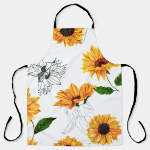 Tablier Tournesols dessinés à la main : motif jaune vif.