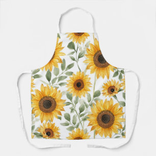 Tablier Tournesols jaunes Peinture de fleurs à l'aquarelle