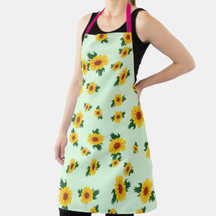 Tablier Tournesols Jaunes Vifs sur Fond Vert Doux