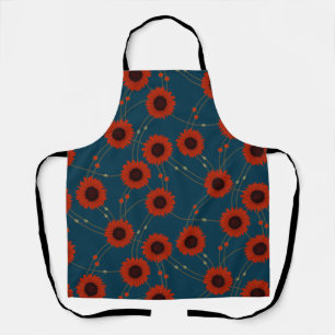 Tablier Tournesols rétro floraux rouges Art Nouveau aléato