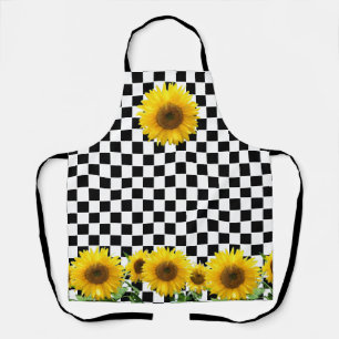Tablier Tournesols sur fond à damier noir et blanc