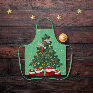 Tablier Tourterelles en vert arrière - plan de Noël