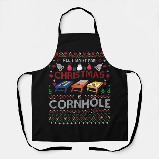 Tablier Tout ce que je veux pour Noël, c'est Cornhole Ugly (Recto)
