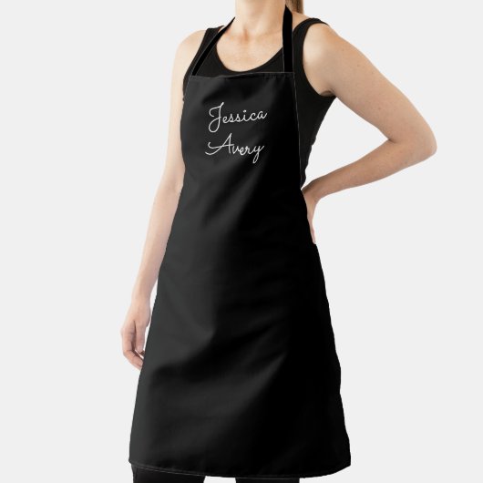 Tablier Tout nom | Script blanc modifiable Cool sur noir (Insitu)
