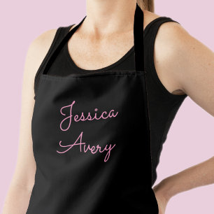 Tablier Tout nom   Script rose modifiable Cool sur noir