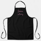 Tablier Tout nom | Script rose modifiable Cool sur noir (Recto)