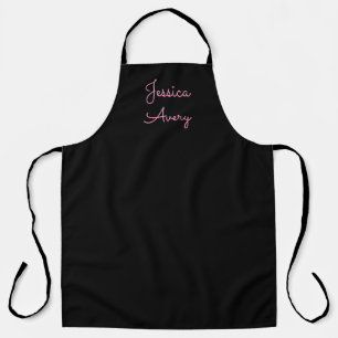 Tablier Tout nom   Script rose modifiable Cool sur noir