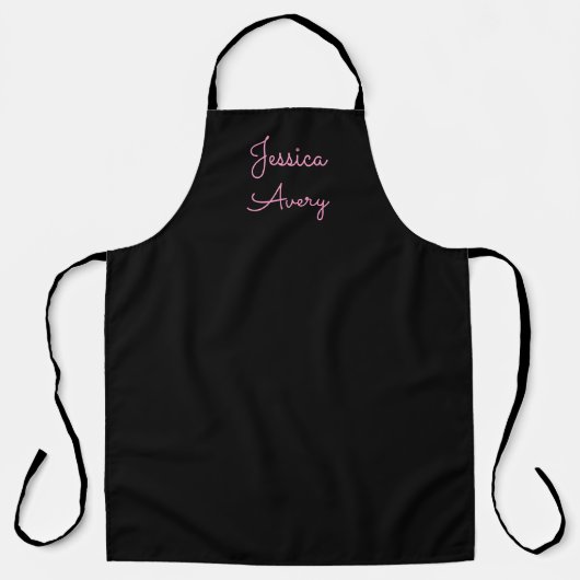 Tablier Tout nom | Script rose modifiable Cool sur noir (Recto)