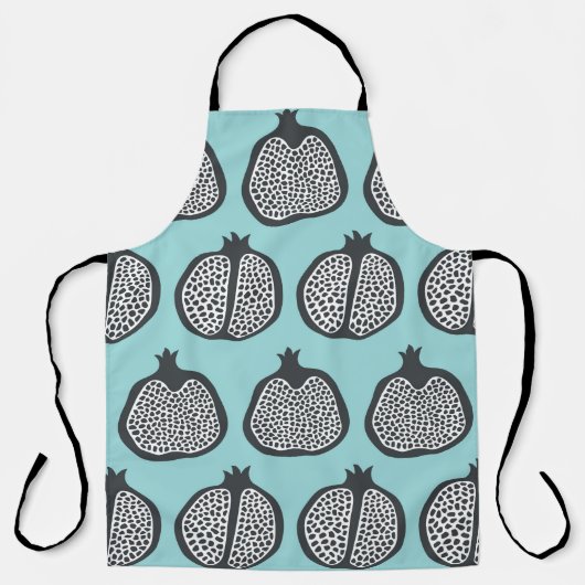 Tablier Tranches de grenade : Motif Aqua Noir. (Recto)