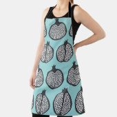 Tablier Tranches de grenade : Motif Aqua Noir. (Insitu)