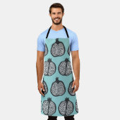 Tablier Tranches de grenade : Motif Aqua Noir. (Porté)