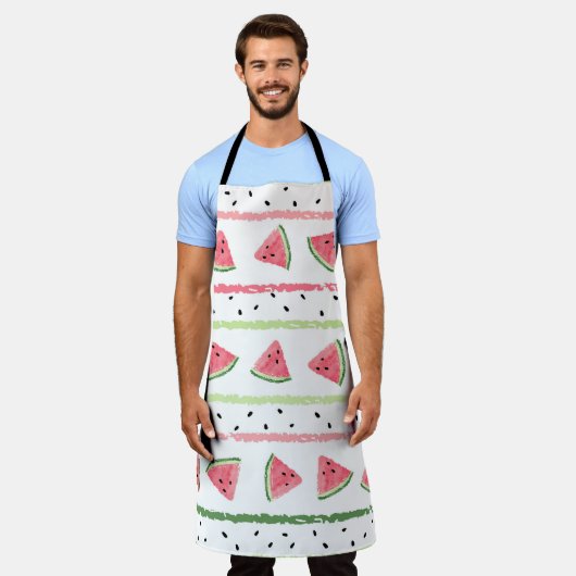 Tablier Tranches de pastèque : Aquarelle rayée sans fil (Porté)