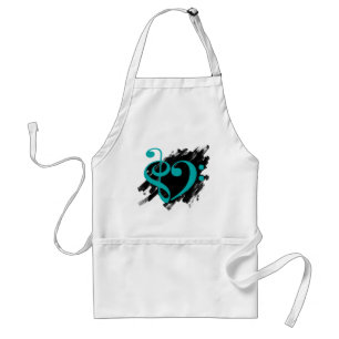 Tablier Treble et Bass Clef Musical Coeur Turquoise